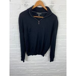 The Men Store Quarter Zip Merino Wool Sweater Long Sleeves  Black Size Large